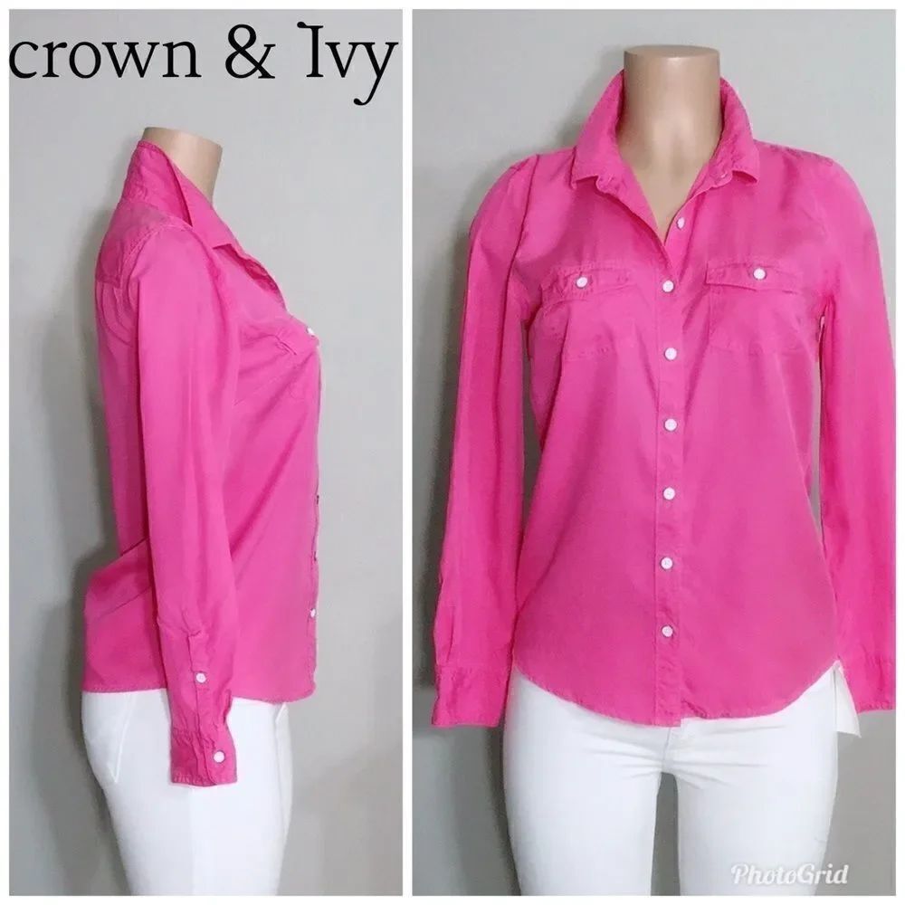 Crown & Ivy pink button up top. NWT